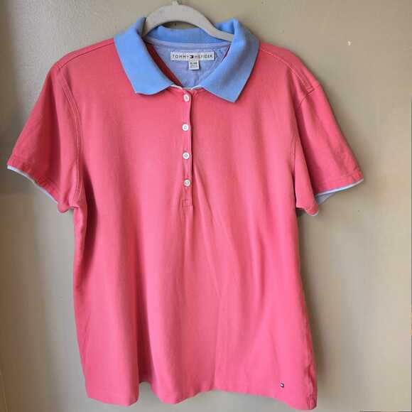Tommy Hilfiger Tops - Tommy Hilfiger Women's Multicolor Polo Shirt Size XL Coral  Blue Tenniscore Y2K